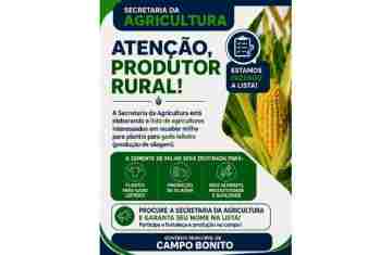 Campo Bonito - Secretaria de Agricultura realiza lista de interessados para recebimento de sementes de milho